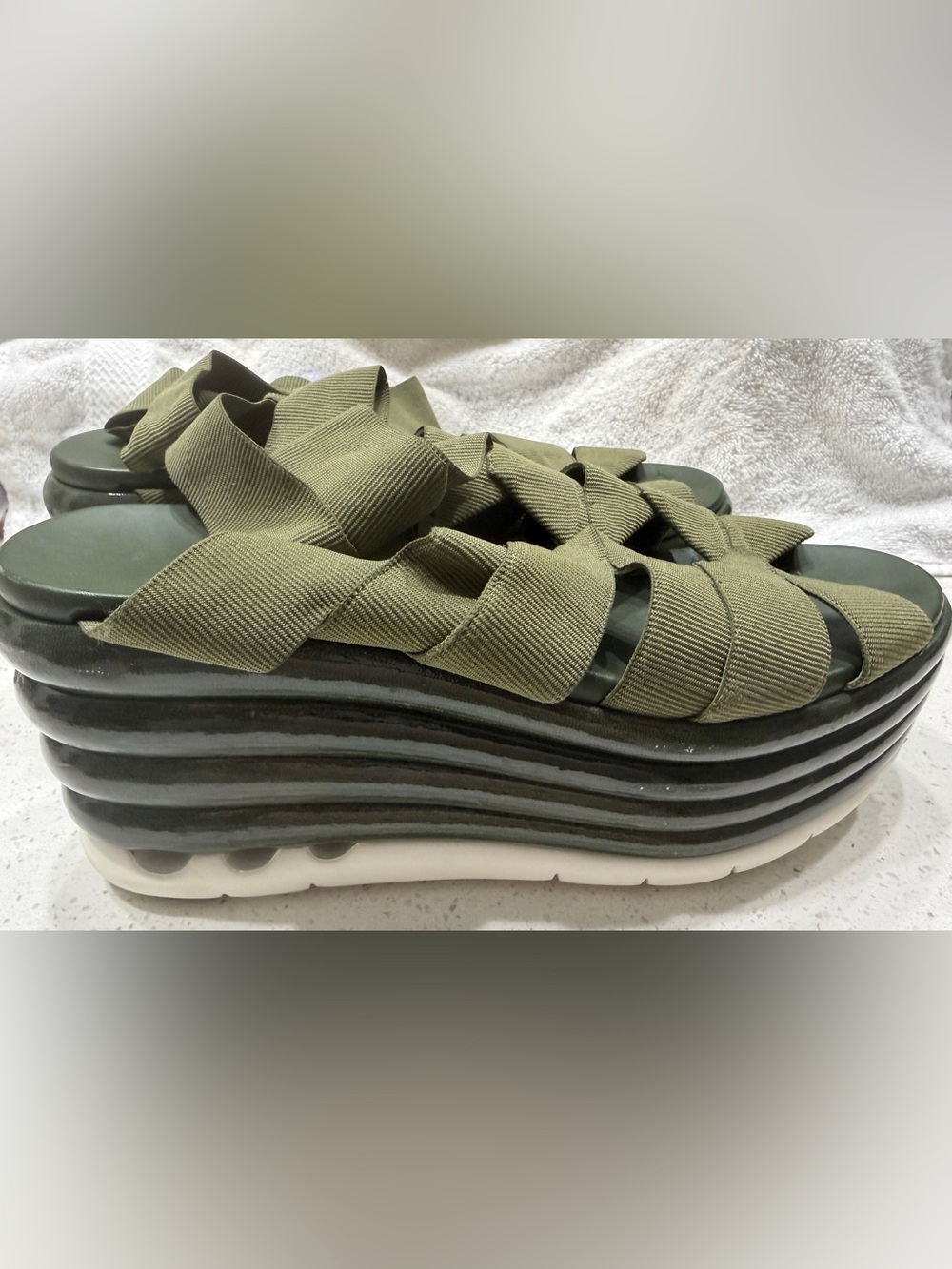 Salvatore Ferragamo Olive Green Platform Woven-Strap Sandal